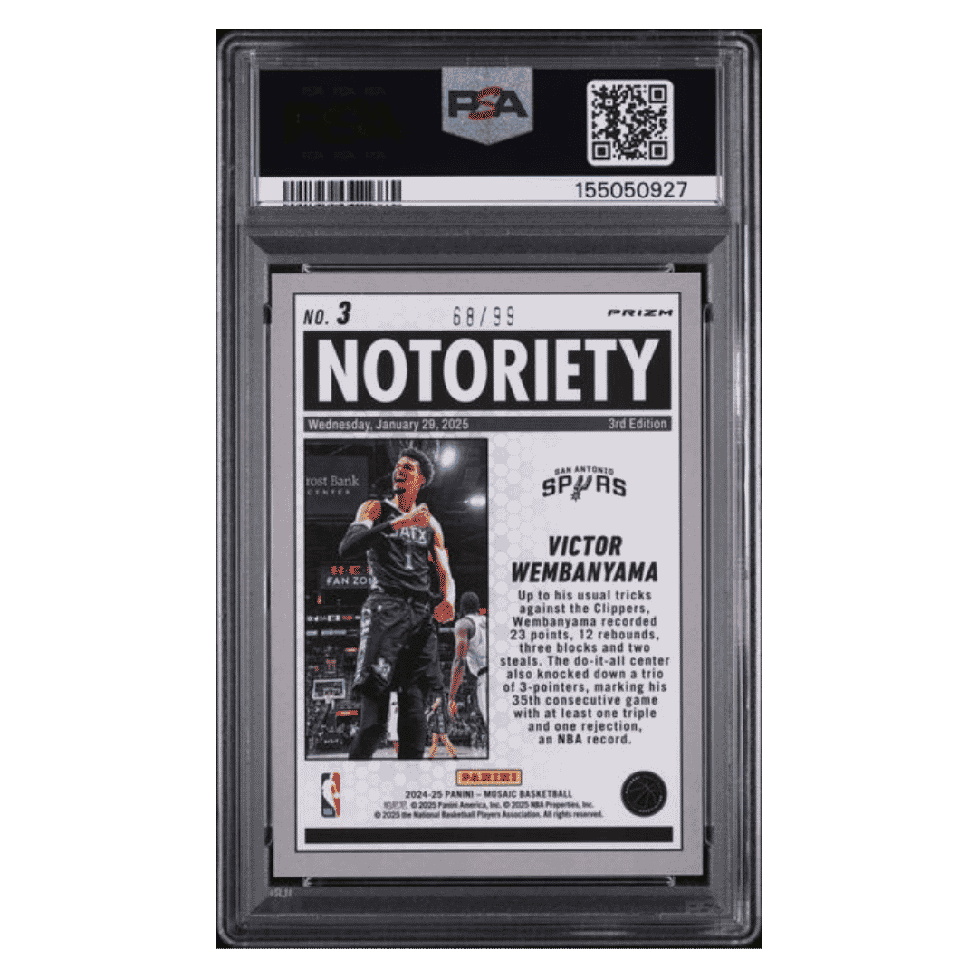 Victor Wembanyama PSA 9 2024 Panini Mosaic Notoriety Purple #d/ 99 Card #3
