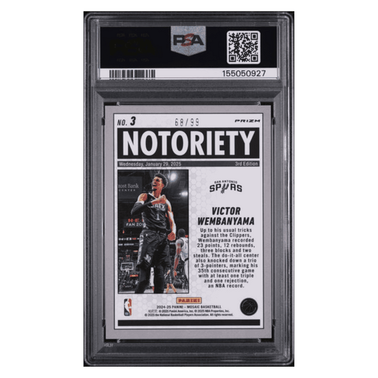 Victor Wembanyama PSA 9 2024 Panini Mosaic Notoriety Purple #d/ 99 Card #3