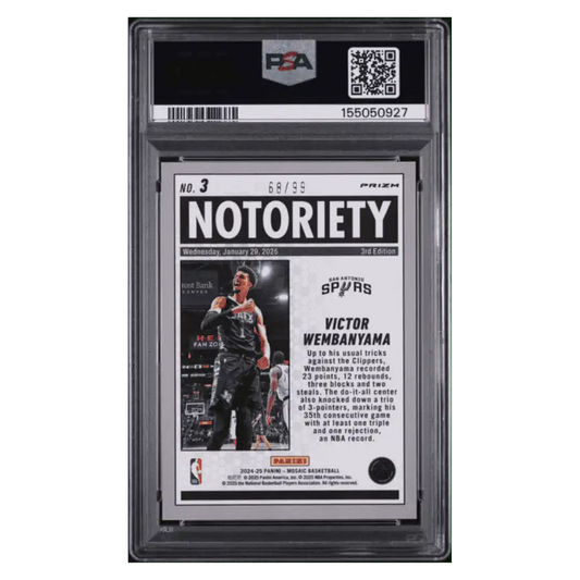 Victor Wembanyama PSA 9 2024 Panini Mosaic Notoriety Purple #d/ 99 Card #3