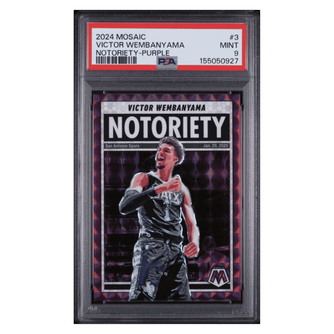 Victor Wembanyama PSA 9 2024 Panini Mosaic Notoriety Purple #d/ 99 Card #3