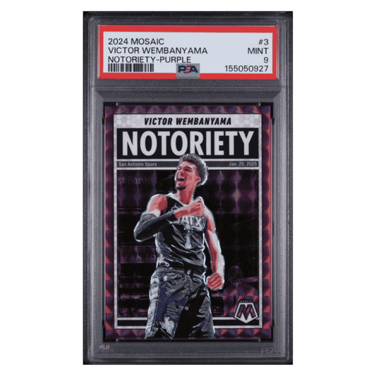 Victor Wembanyama PSA 9 2024 Panini Mosaic Notoriety Purple #d/ 99 Card #3