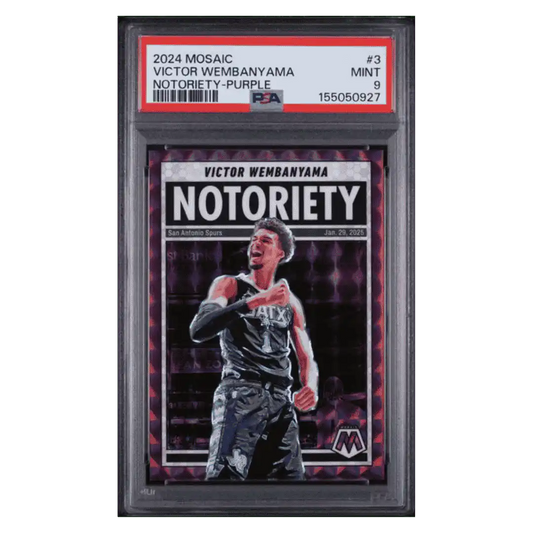 Victor Wembanyama PSA 9 2024 Panini Mosaic Notoriety Purple #d/ 99 Card #3