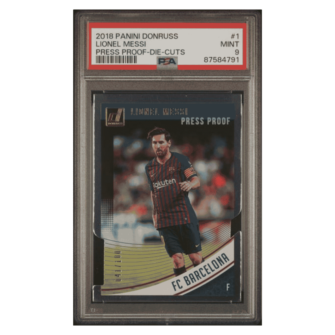 Lionel Messi PSA 9 2018 Panini Donruss Press Proof Die Cuts #d/ 100 Card #1