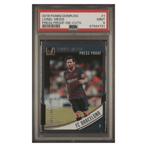 Lionel Messi PSA 9 2018 Panini Donruss Press Proof Die Cuts #d/ 100 Card #1