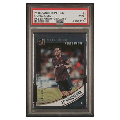 Lionel Messi PSA 9 2018 Panini Donruss Press Proof Die Cuts #d/ 100 Card #1