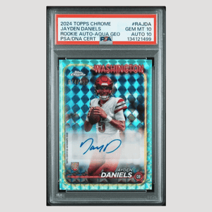 Jayden Daniels PSA 10 2024 Topps Chrome Rookie Autograph Aqua Geo Rookie RC #d/ 199 Card #RAJDA