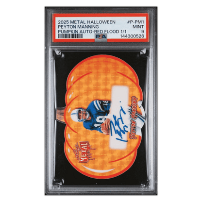 Peyton Manning PSA 9 2025 Leaf Metal Halloween Pumpkin Autograph Red Flood #1/ 1 Card #P-PM1
