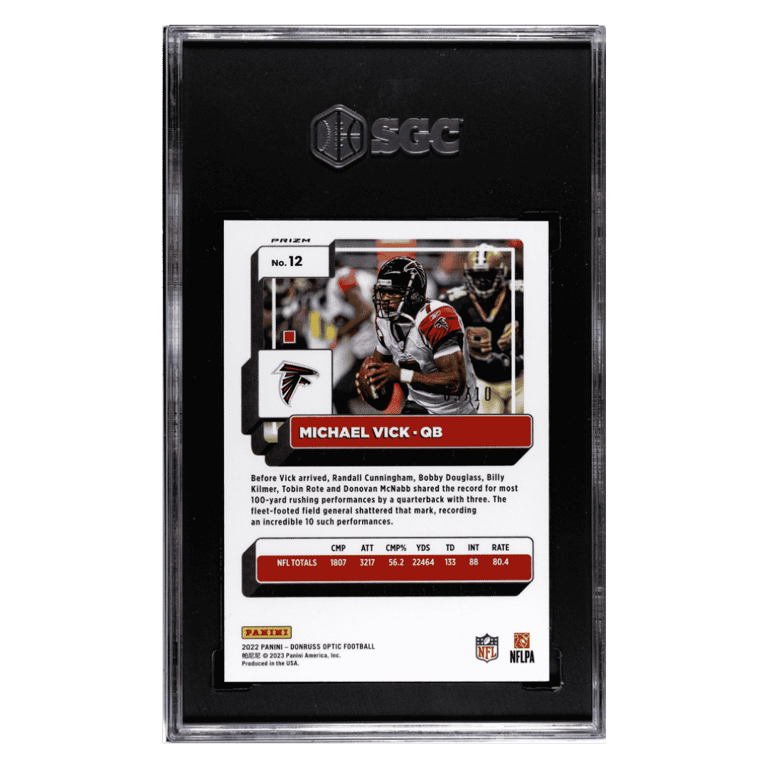 Michael Vick SGC 9 2022 Panini Donruss Optic Gold Prizm #d/ 10 Card #12
