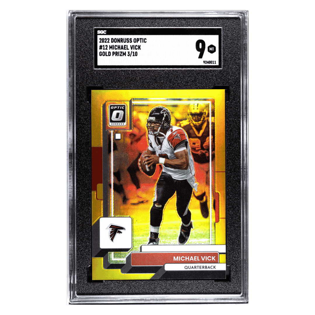 Michael Vick SGC 9 2022 Panini Donruss Optic Gold Prizm #d/ 10 Card #12