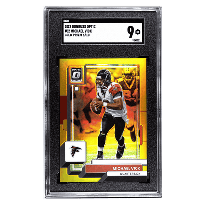 Michael Vick SGC 9 2022 Panini Donruss Optic Gold Prizm #d/ 10 Card #12