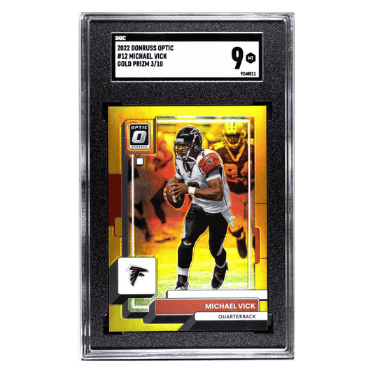 Michael Vick SGC 9 2022 Panini Donruss Optic Gold Prizm #d/ 10 Card #12