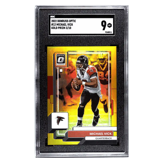 Michael Vick SGC 9 2022 Panini Donruss Optic Gold Prizm #d/ 10 Card #12