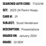 
Scoot Henderson SGC 10 2023-24 Panini Hoops Presentations Card