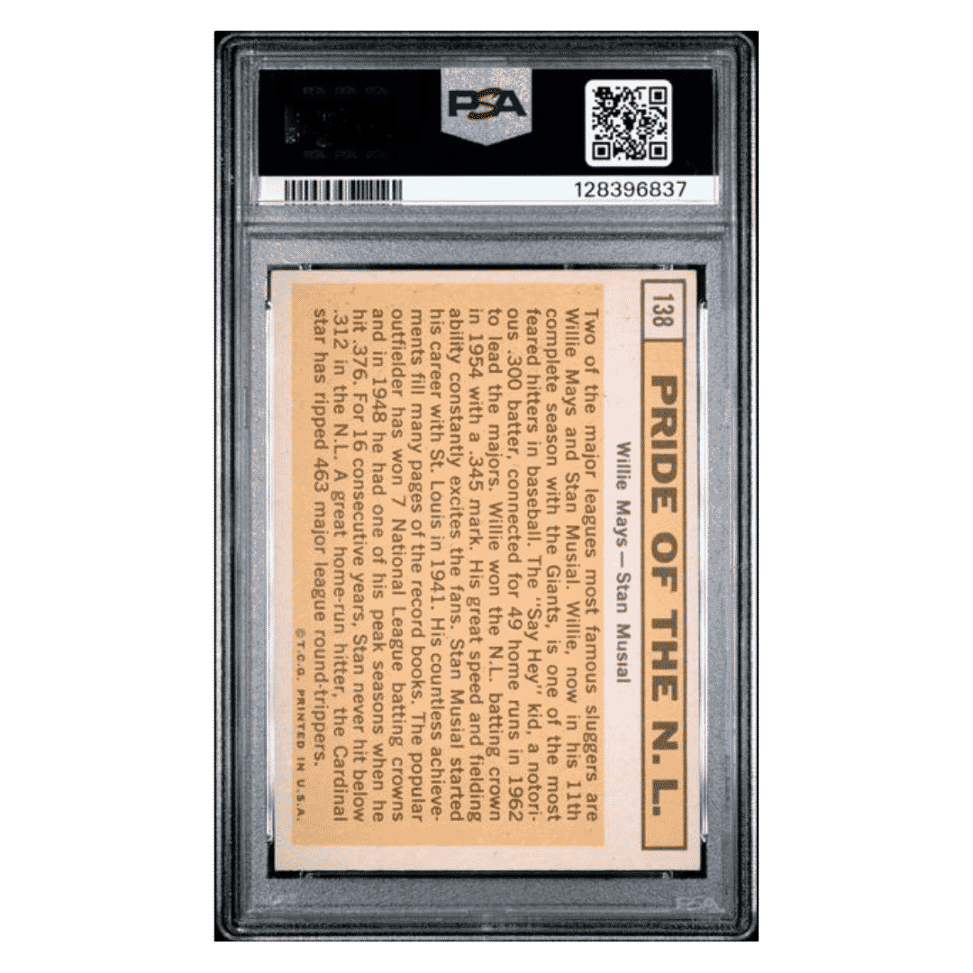 Pride of the N.L. PSA 6 1963 Topps Willie Mays / Stan Musial Card #138