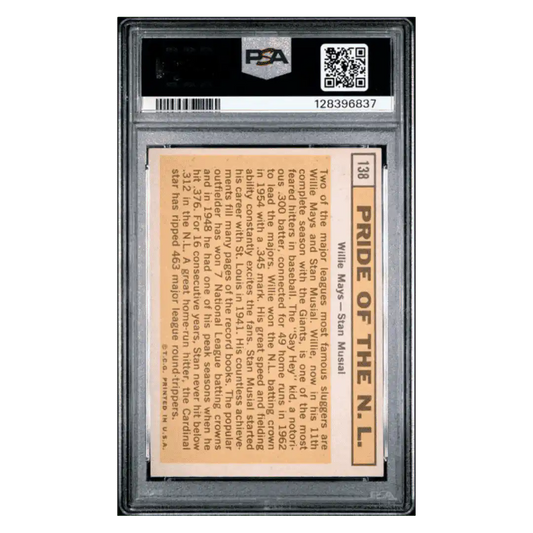 Pride of the N.L. PSA 6 1963 Topps Willie Mays / Stan Musial Card #138