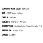 
Francisco Alvarez SGC 9.5 2023 Topps Holiday Relic Silver Metallic