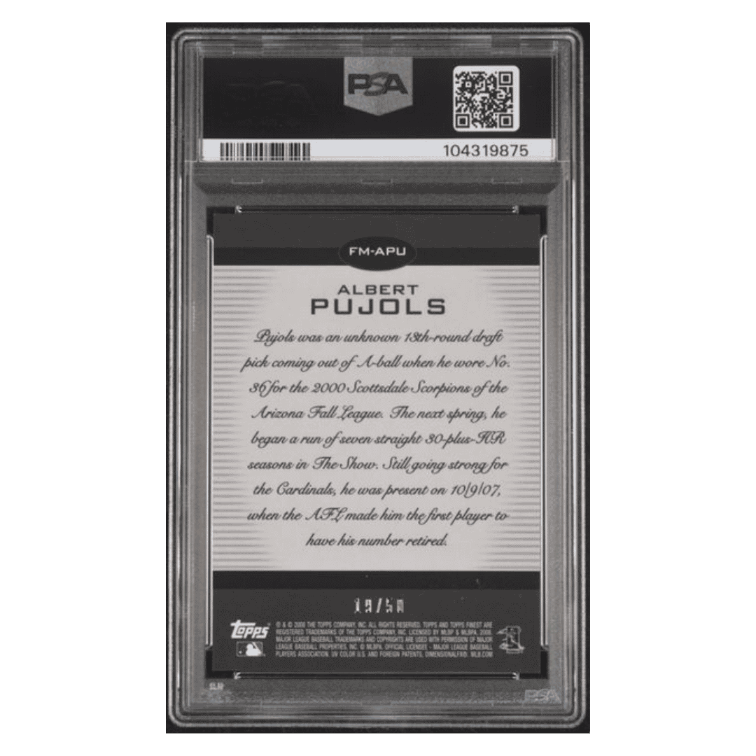 Albert Pujols PSA 9 2008 Topps Finest Moments Gold Refractor #d/ 50 Card #FM-APU