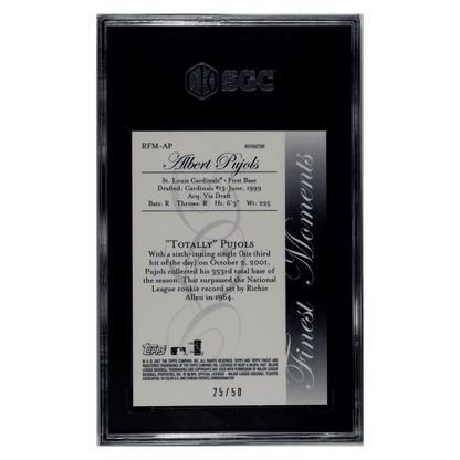 Albert Pujols SGC 9 2007 Topps Finest Moments Gold Refractor #d/ 50 Card #RFM-AP