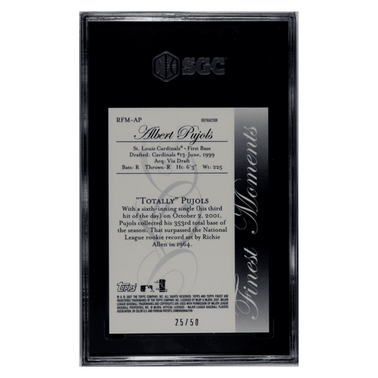 Albert Pujols SGC 9 2007 Topps Finest Moments Gold Refractor #d/ 50 Card #RFM-AP