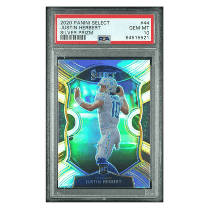 Justin Herbert PSA 10 2020 Panini Select Silver Prizm Rookie RC Card #44