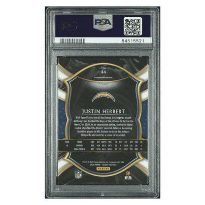 Justin Herbert PSA 10 2020 Panini Select Silver Prizm Rookie RC Card #44