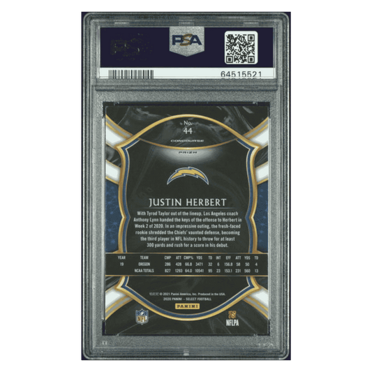 Justin Herbert PSA 10 2020 Panini Select Silver Prizm Rookie RC Card #44