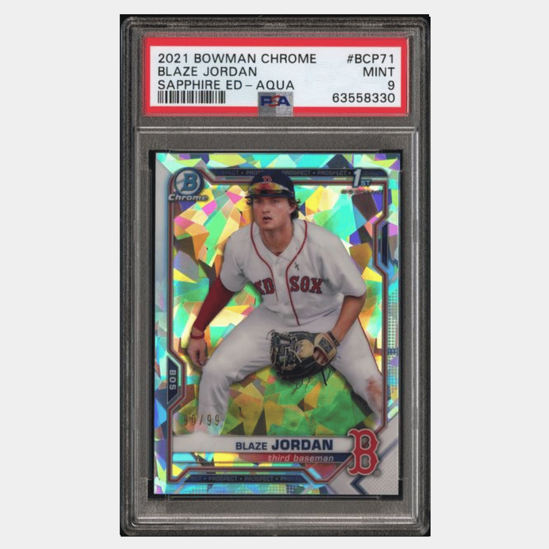 Blaze Jordan PSA 9 2021 Bowman Chrome Sapphire Edition Aqua #d/ 99 Card #BCP71