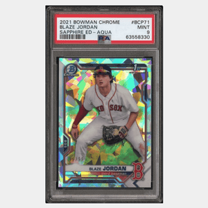 Blaze Jordan PSA 9 2021 Bowman Chrome Sapphire Edition Aqua #d/ 99 Card #BCP71