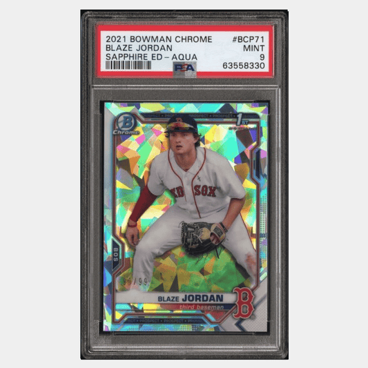 Blaze Jordan PSA 9 2021 Bowman Chrome Sapphire Edition Aqua #d/ 99 Card #BCP71
