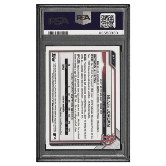 Blaze Jordan PSA 9 2021 Bowman Chrome Sapphire Edition Aqua #d/ 99 Card #BCP71