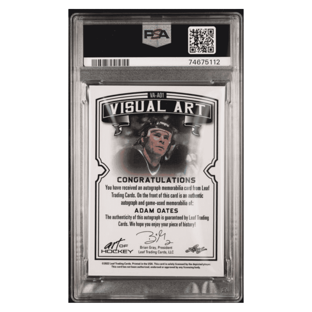 Adam Oates PSA 9 2021 Leaf Art of Hockey Visual Art Autograph Relic Emerald #1/ 3 Card #VAAO1