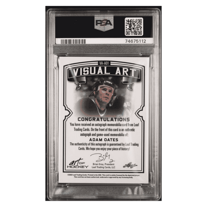 Adam Oates PSA 9 2021 Leaf Art of Hockey Visual Art Autograph Relic Emerald #1/ 3 Card #VAAO1