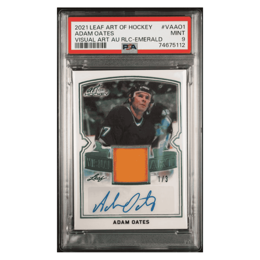 Adam Oates PSA 9 2021 Leaf Art of Hockey Visual Art Autograph Relic Emerald #1/ 3 Card #VAAO1