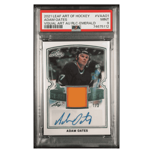 Adam Oates PSA 9 2021 Leaf Art of Hockey Visual Art Autograph Relic Emerald #1/ 3 Card #VAAO1