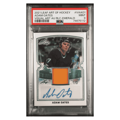 Adam Oates PSA 9 2021 Leaf Art of Hockey Visual Art Autograph Relic Emerald #1/ 3 Card #VAAO1