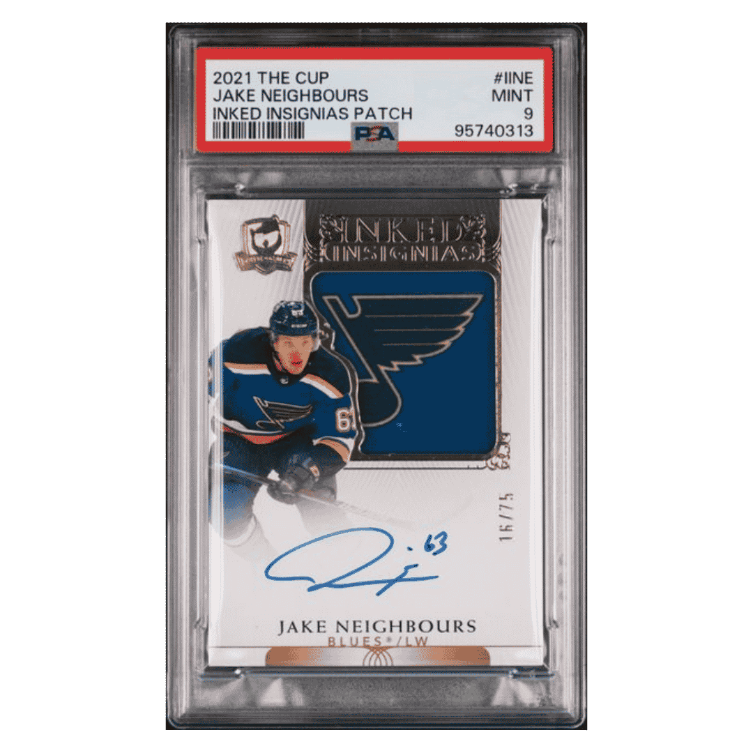Jake Neighbours PSA 9 2021 Upper Deck The Cup Inked Insignias Patch #d/ 75 Card #IINE