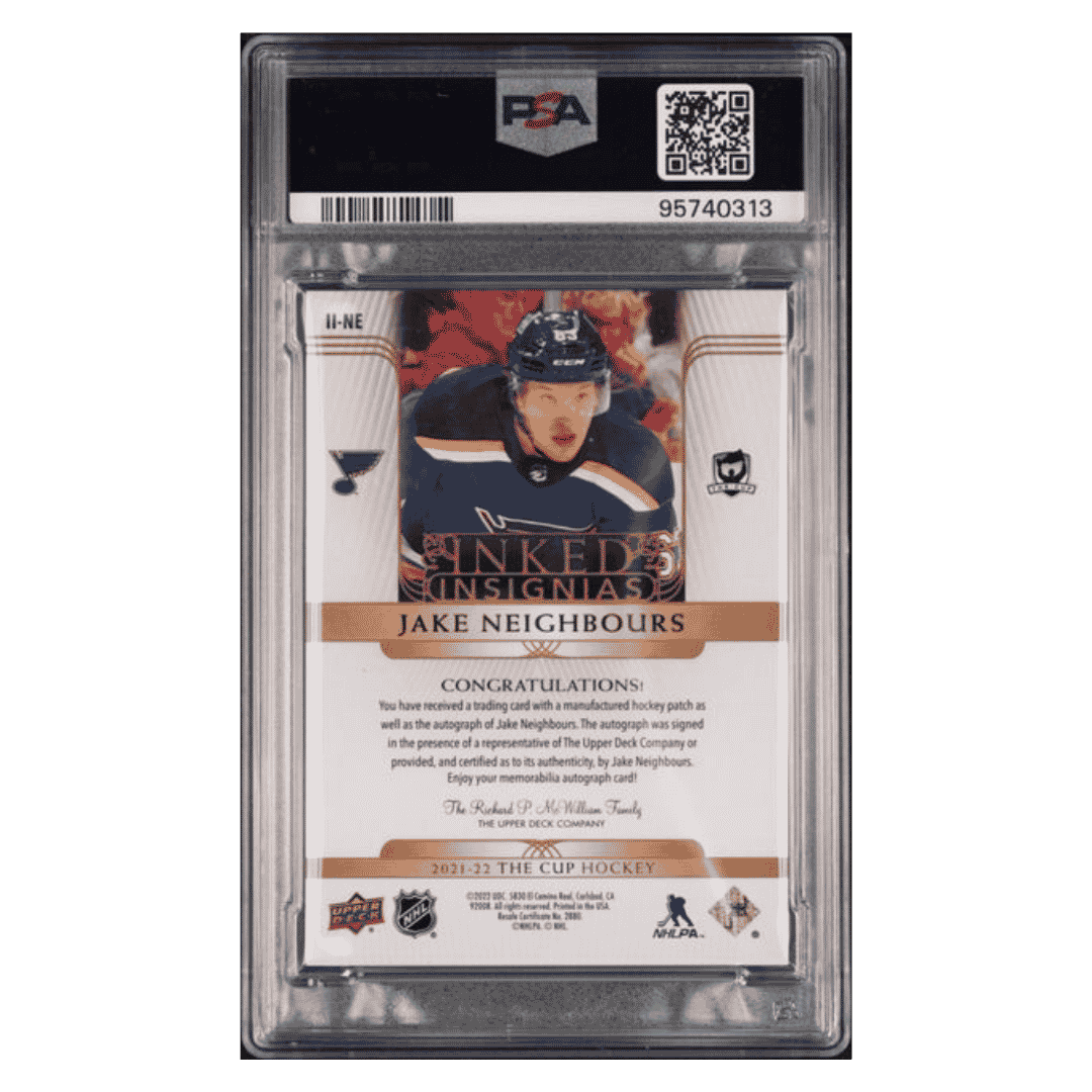 Jake Neighbours PSA 9 2021 Upper Deck The Cup Inked Insignias Patch #d/ 75 Card #IINE