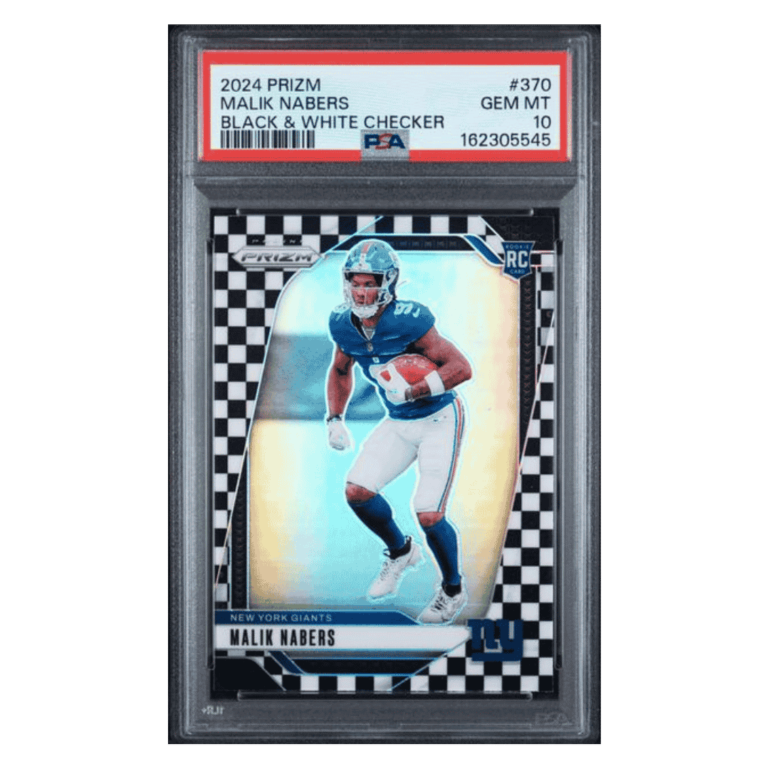 Malik Nabers PSA 10 2024 Panini Prizm Black & White Checker Rookie RC Card #370