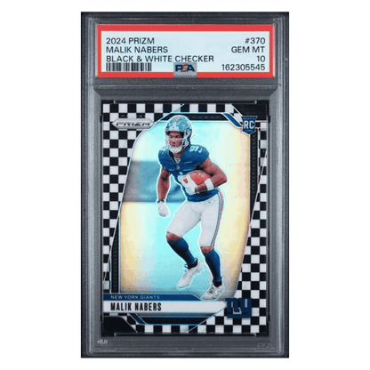 Malik Nabers PSA 10 2024 Panini Prizm Black & White Checker Rookie RC Card #370