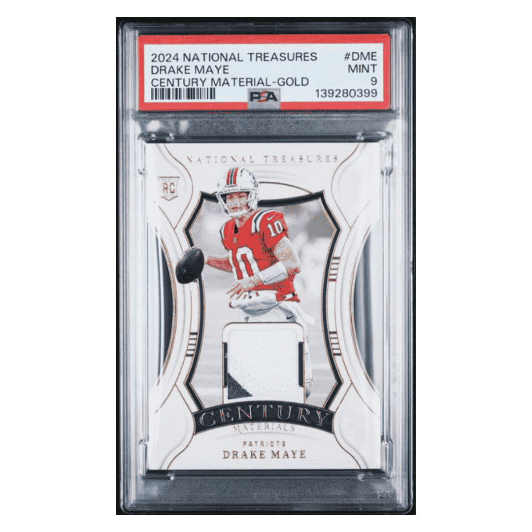 Drake Maye PSA 9 2024 Panini National Treasures Century Material Gold Rookie RC #d/ 49 Card #DME