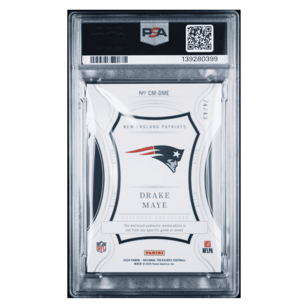 Drake Maye PSA 9 2024 Panini National Treasures Century Material Gold Rookie RC #d/ 49 Card #DME