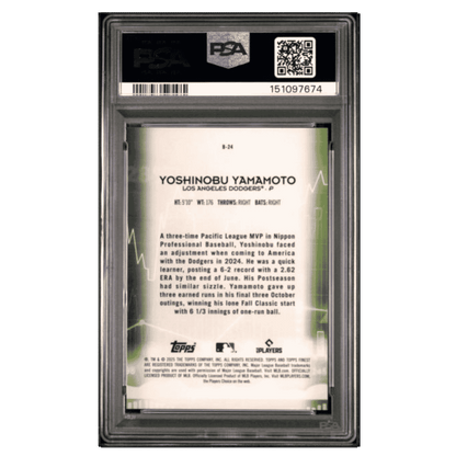 Yoshinobu Yamamoto PSA 9 2025 Topps Finest Bullish Card #B24