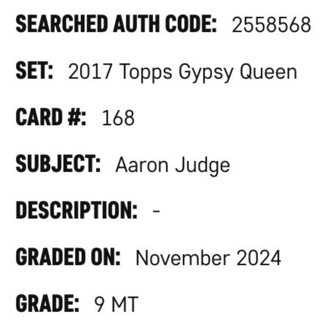 Aaron Judge SGC 9 2017 Topps Gypsy Queen Card #168