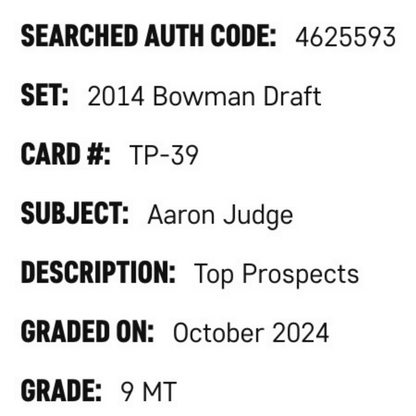Aaron Judge SGC 9 2014 Bowman Draft Top Prospects Card #TP-39