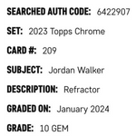 
Jordan Walker SGC 10 2023 Topps Chrome Refractor Rookie RC Card