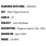 
Lars Nootbaar SGC 10 2022 Topps Chrome Magenta Speckle Refractor Rookie RC