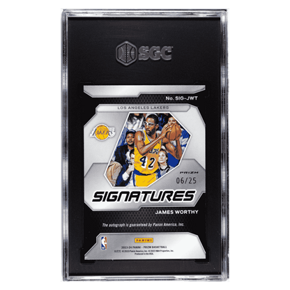 James Worthy SGC 8 2023-24 Panini Prizm Signatures Mojo Prizm #d/ 25 Card #SIG-JWT