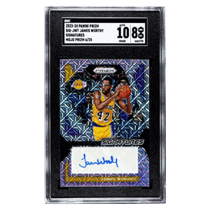 James Worthy SGC 8 2023-24 Panini Prizm Signatures Mojo Prizm #d/ 25 Card #SIG-JWT