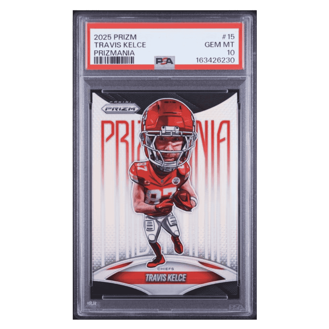 Travis Kelce PSA 10 2025 Panini Prizm Prizmania Case Hit Card #15