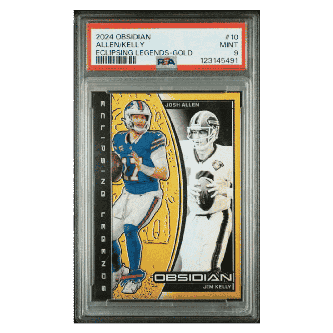 Josh Allen/ Jim Kelly PSA 9 2024 Panini Obsidian Eclipsing Legends Gold #d/ 10 Card #10